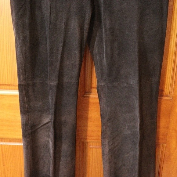 Isda & Co Dark Brown Suede Leather Pants 12 - Straight Leg Boho Trousers - Picture 4 of 11